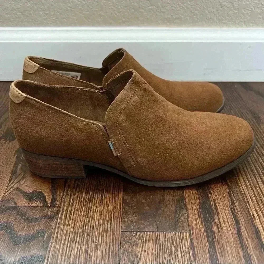 TOMS Women Shaye Brown Suede Low Ankle Loafer Block Heel Bootie 10012472 Size 6